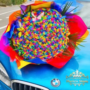 Buchet 301 Trandafiri Naturali Multicolori Rainbow