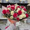 Buchet 25 Trandafiri Naturali Roz Albi