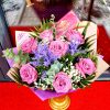 Buchet 7 Trandafiri Naturali Mov Ambalaj