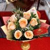 Buchet 7 Trandafiri Coral Piersica Ambalaj