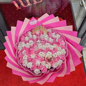 Buchet 101 Trandafiri Sapun Roz Albi
