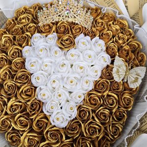 Buchet 101 Trandafiri Sapun Aurii Coronita