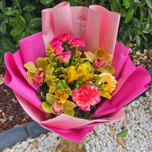 Buchet Flori Naturale Roz Galben Orhidee