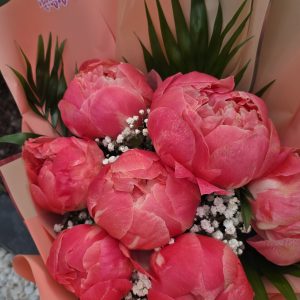 Buchet Elegant cu Bujori Naturali Coral